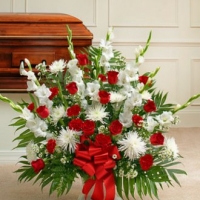 Red And White Sympathy Floor Basket