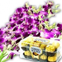 Purple Orchid Bouquet With Chocolate Box