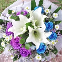 White Lily with 12 Blue & Purple Roses