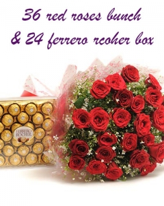 36 roses bunch w/24 ferrero box