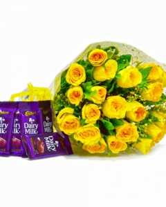 24 yellow roses bunch with cadbury